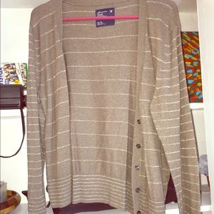 American Eagle tan/brown cardigan w/silver stripes