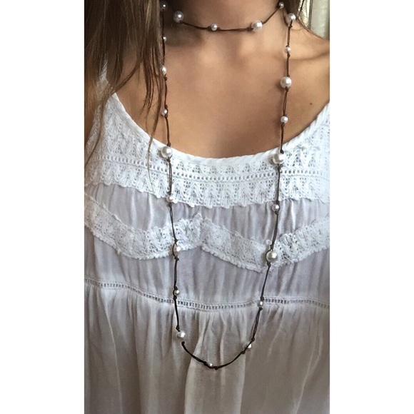 Brown and pearl beads wrap necklace