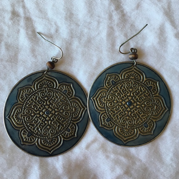 Blue Bohemian Mandala Circle Earrings