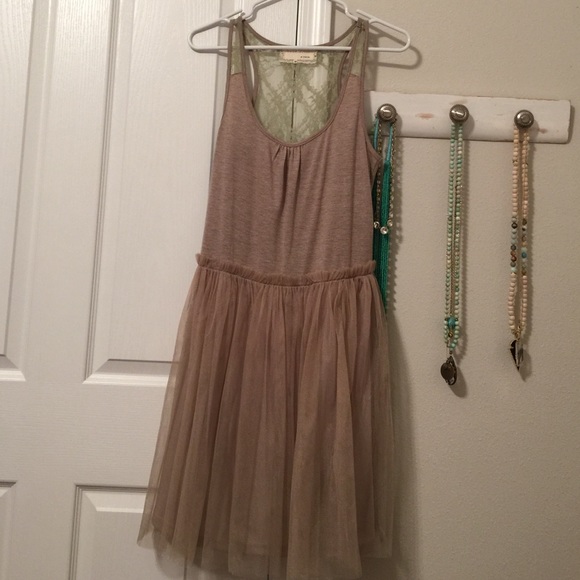 Anthropologie Dresses & Skirts - Brown lace tulle dress slip size M boho chic 😎