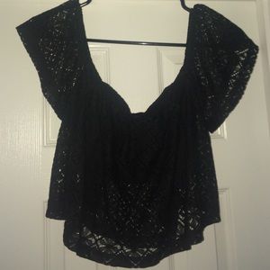 Black lace off the shoulder crop top.
