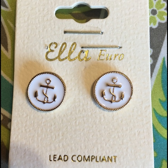 White and gold anchor earrings