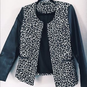 Leopard Faux Leather Sleeve  Jacket
