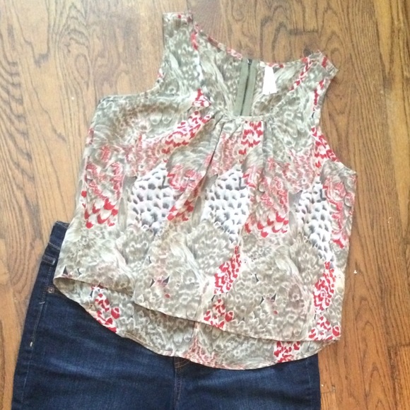 Tops - Sold - Red, black and olive print top