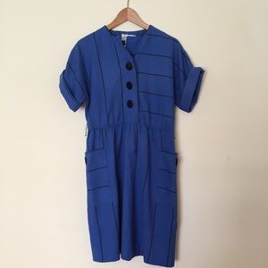 Vintage blue dress with thin black strips