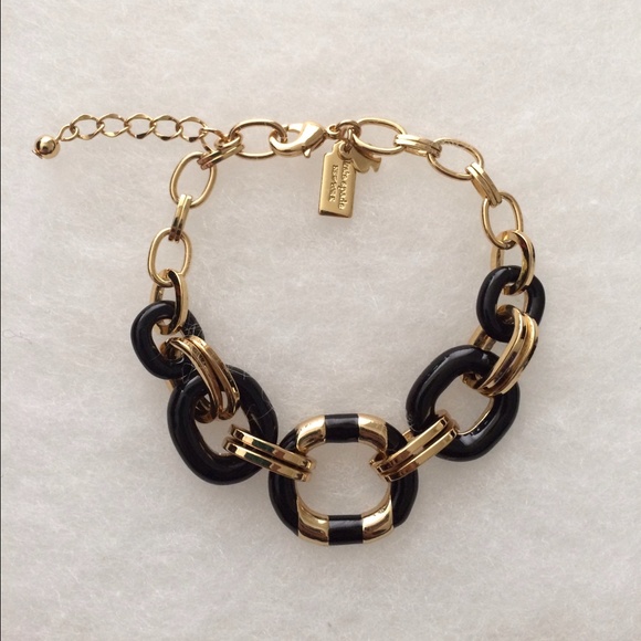 Kate Spade gold tone black enamel link bracelet