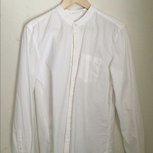 White Button down No collar shirt