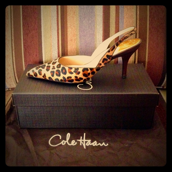 $295 Cole Haan Nike Air Leopard Pony Slingbacks