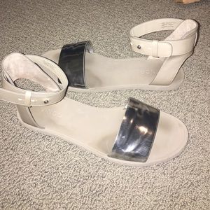 Vince Leather Metallic Ankle Strap Sandal