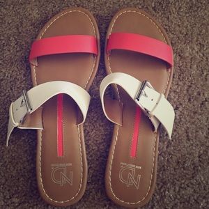 Coral and white sandals (Belk)