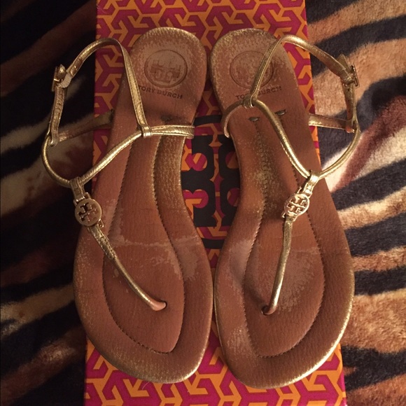 Gold Tory Burch thong sandals