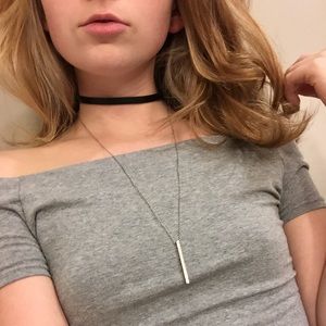 ✨Black Leather Choker with Silver Bar Accent ✨