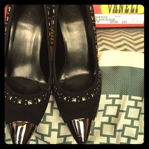 Black Suede Studded Pumps
