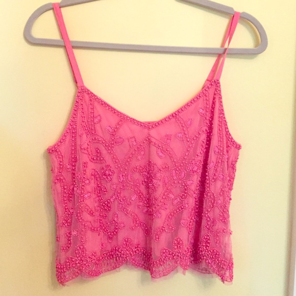 Beaded and sequined pink tank
