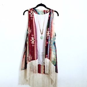 Colorful fringe long vest