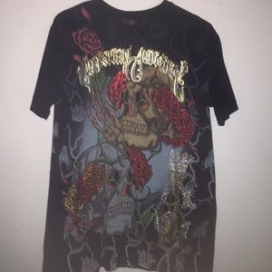 Christian audigier men's black skull&roses tshirt