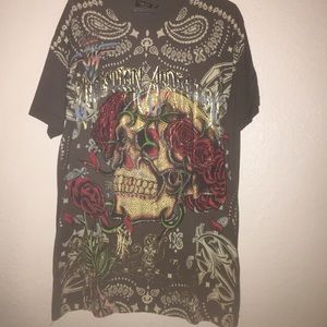 Christian Audigier Men's gray skull&roses tshirt