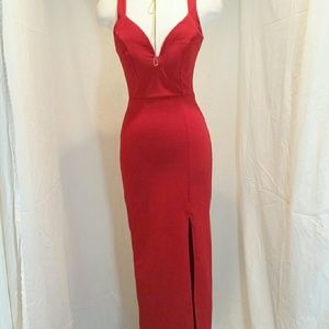 Deep Red Plunging Neckline Dress