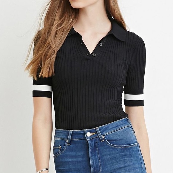 Ribbed Knit Polo Forever 21 Size M
