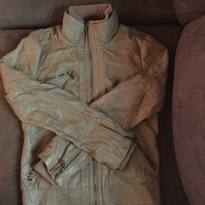 Camel brown faux leather bomber jacket