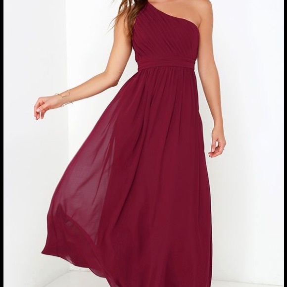 Painted Words Wine Red One Shoulder Maxi Dress