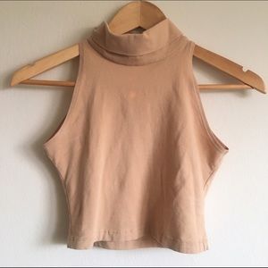 American Apparel Tan Sleeveless Turtle Neck Crop