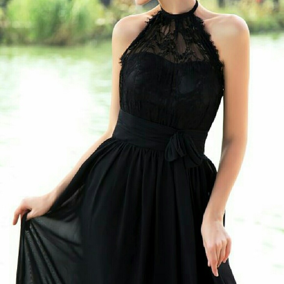 Gorgeous Black Lace & Chiffon Formal Dress