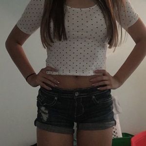 White and black polka dotted crop top