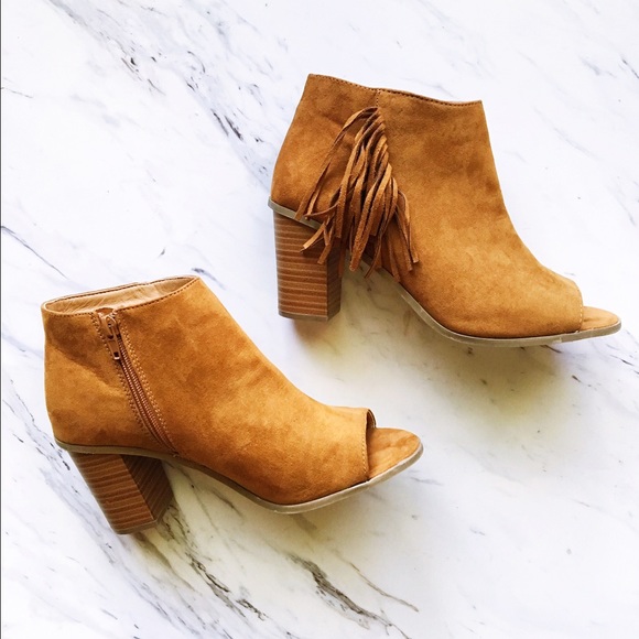 cognac peep toe booties