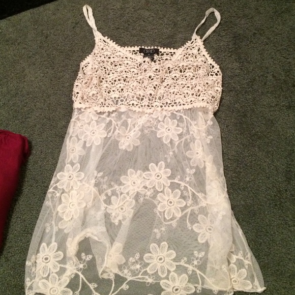 Tops - cream mesh/netted tank