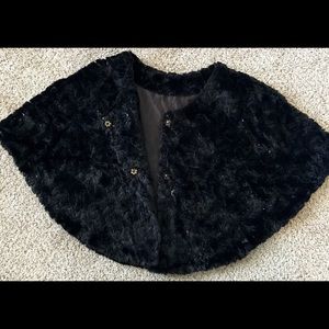 Black, Faux Fur, Sequins Wrap/ Cape