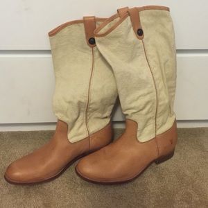 Frye Melissa Button Canvas & Leather Boots