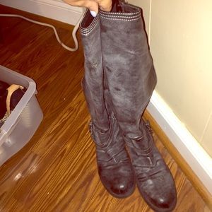 Steve Madden black riding boots with blue zipper