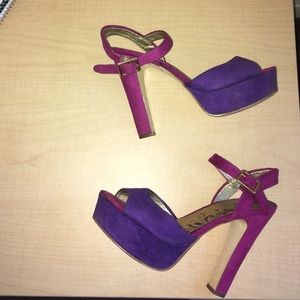 Suede two-tone purple/pink heels
