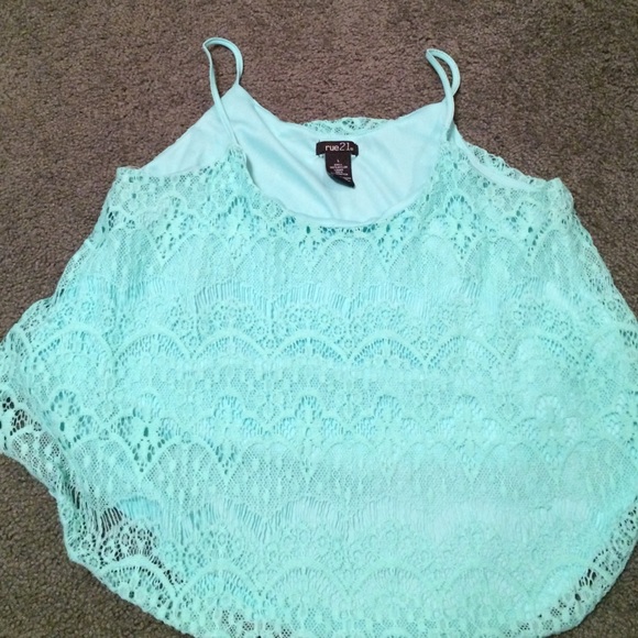 light teal laced crop top