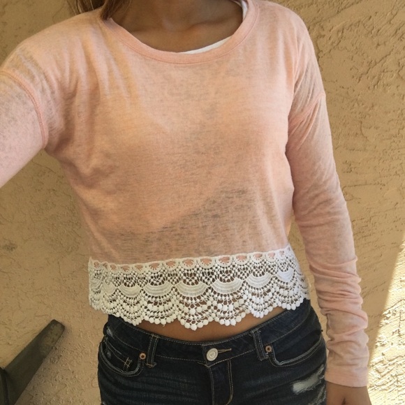 Light Pink Long-sleeve with White Lace - Picture 2 of 2