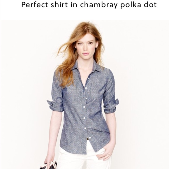 J. Crew Perfect Shirt in Chambray Polka Dot