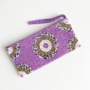 Stunning Tribal Beaded Purple Clutch