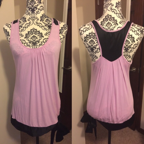 Super Cute Pink Tank Top with Black Satin