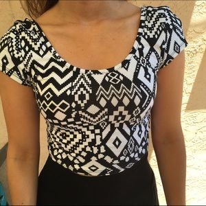 Black & White Aztec Print Crop Top