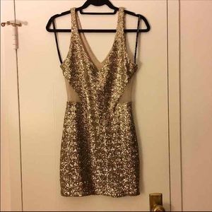 Gold Sequin Mini Bebe Dress