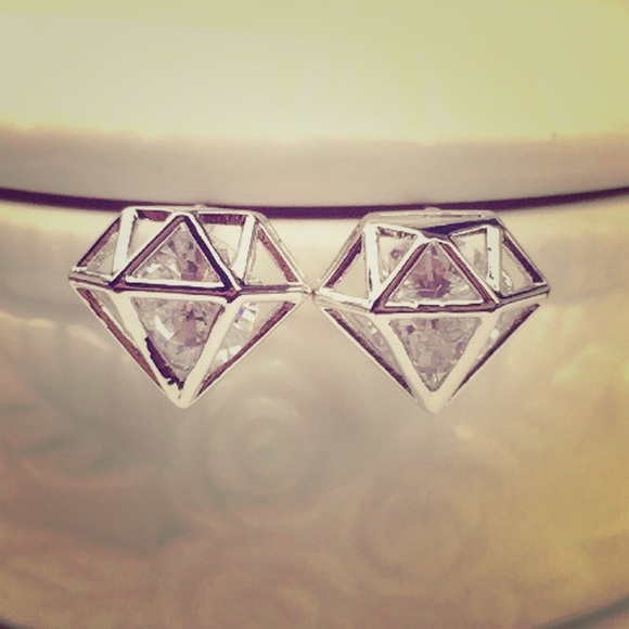 Silver diamond rhinestone stud earrings