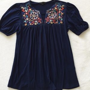 Forever 21 Navy blue embroidered top