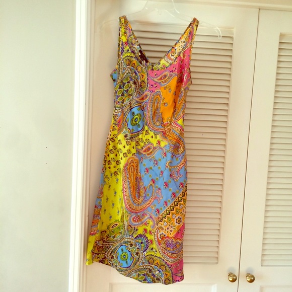 Vintage silk vibrant yellow paisley slip dress S 6