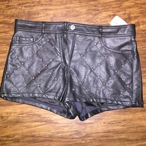 Black beaded faux leather shorts