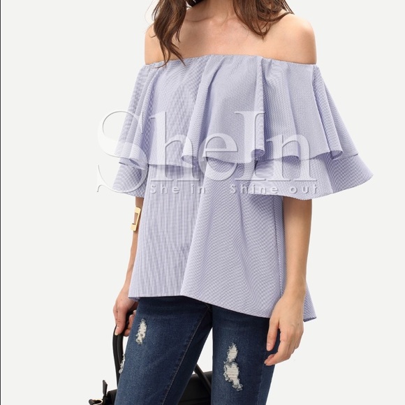 Off the shoulder blouse blue/white