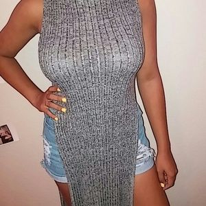 High neck ribbed slip shirt