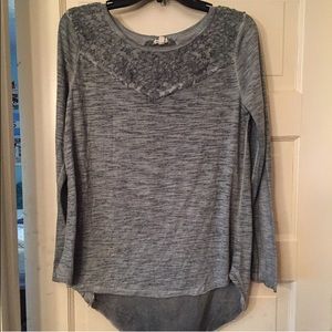 Long sleeve grey shirt with lace and a sheer back