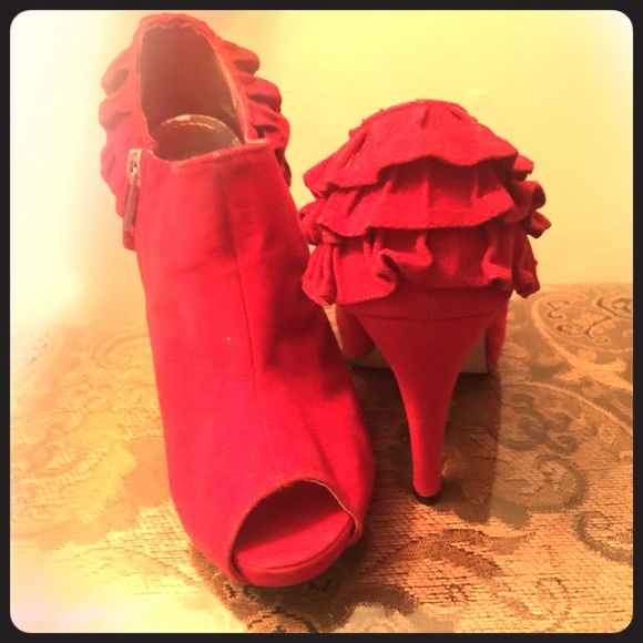 Red suede booties