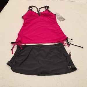 Free Country 2 pc tankini XL ocean berry/steel.